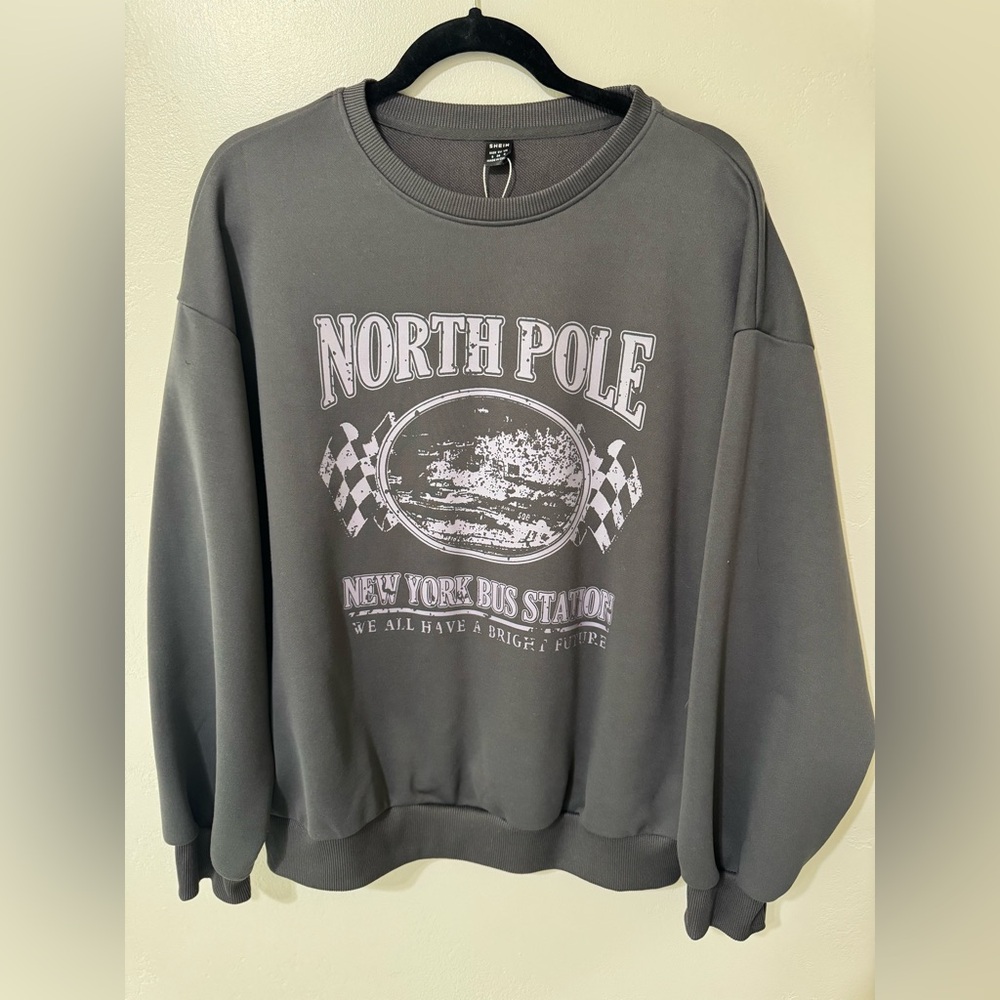 SHEIN Gray Crewneck Sweater with Vintage Graphic